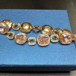 Pink Glass, White Aurora Borealis, and Austrian Crystal Bracelet in Rosetone